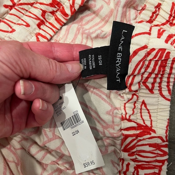 Lane Bryant Pants Plus 22/24 Inseam 32 Drawstring Linen Blend NWT $60 Tropical - Picture 6 of 9